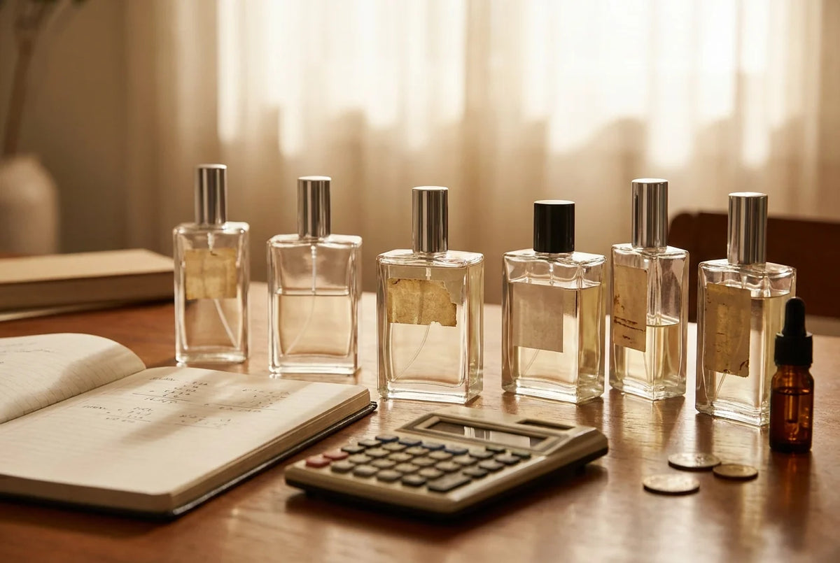 Professional header image for educational tutorial: Perfume Cost Per Wear: The Maths That Beats Discounts