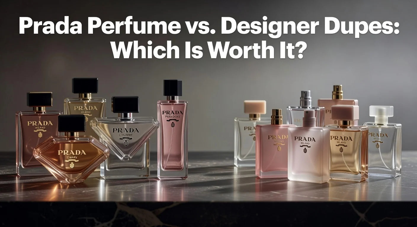 Professional header image for comparison analysis: Prada Perfume vs. Designer Dupes: Which Is Worth It?