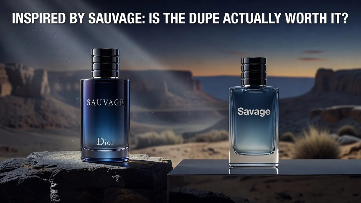 Professional header image for comparison analysis: Inspired by Sauvage: Is the Dupe Actually Worth It?